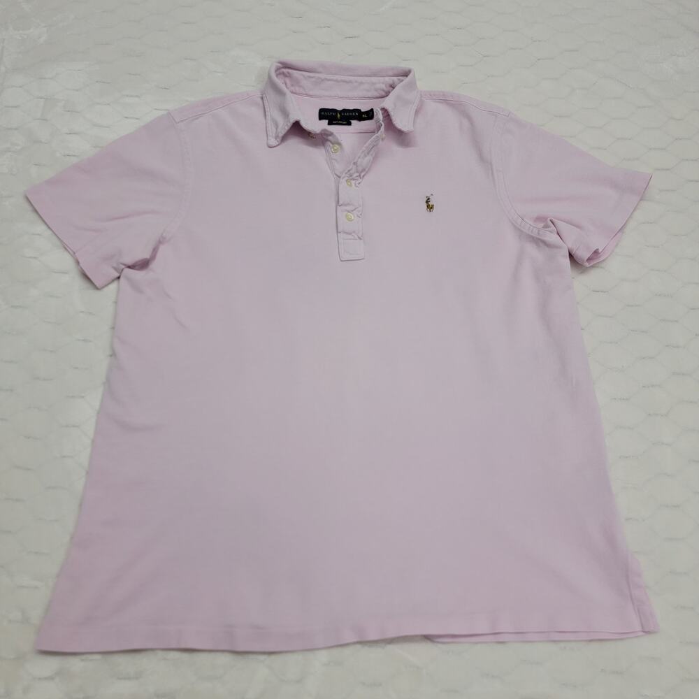 Ralph Lauren Knit Oxford Polo Shirt Mens XL Pink Short Sleeve Button Down READ